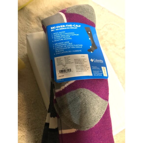Columbia Ski Socks Womens Over The Calf 2 PAIRS Wool Blend Small Moisture Wickin - Picture 6 of 9
